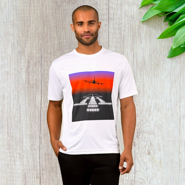 Sunset Airplane Approach Runway Lights Aviation  T-Shirt (Creator Uploaded)