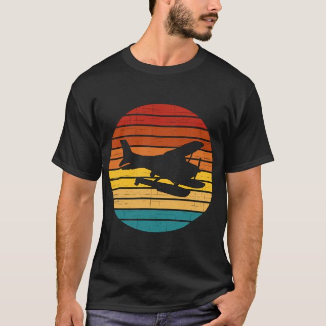 Sunset Airplane Flying Pilot Seaplane Aviator T-Shirt (Front)