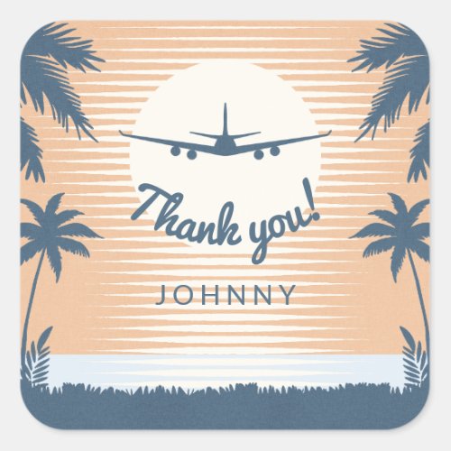 sunset airplane thank you square sticker