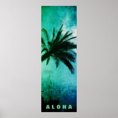 Sunset Aloha Hawaii Palm Trees Tropics Travel Poster