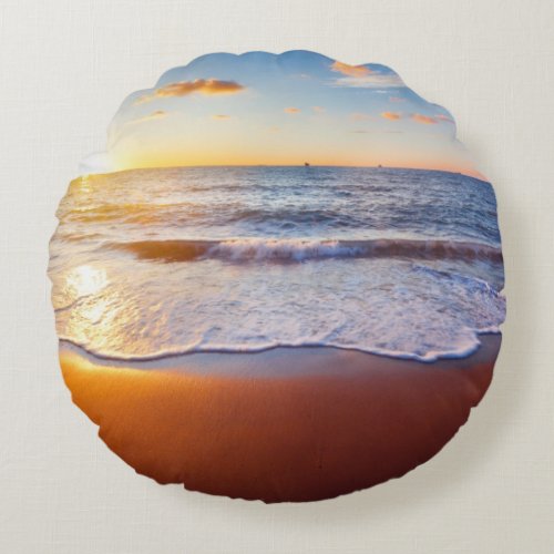 Sunset and beach round pillow