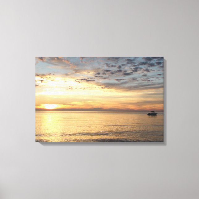 Sunset and Boat Ocean Wrapped Canvas Art (Front)