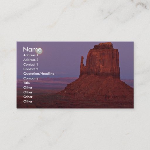 Customizable Sunset and moonrise at Mitten Butte, Monument Vall Business Card Templates