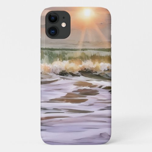 Sunset and Ocean Waves Art Phone Case