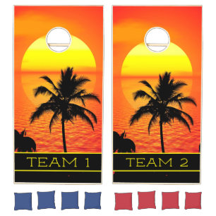 Sunset and Palm Tree Cornhole Set