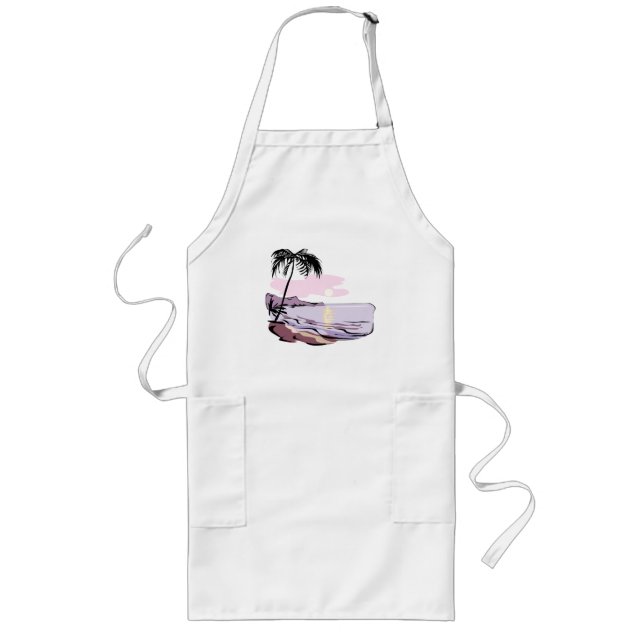Sunset And Palm Tree Long Apron (Front)