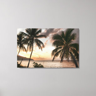 Sunset and Palm Trees at Cane Bay Canvas Print