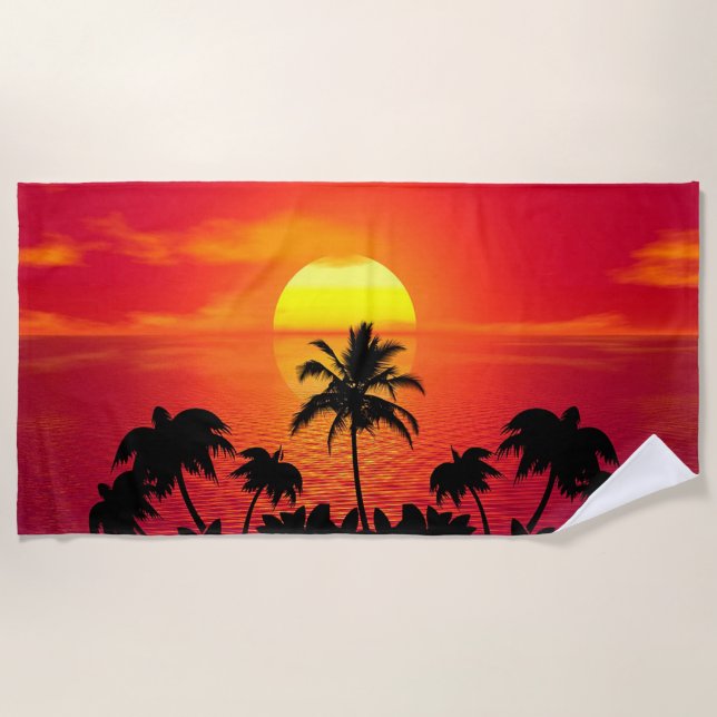 Sunset and Palm Trees Beach Towel (Front)