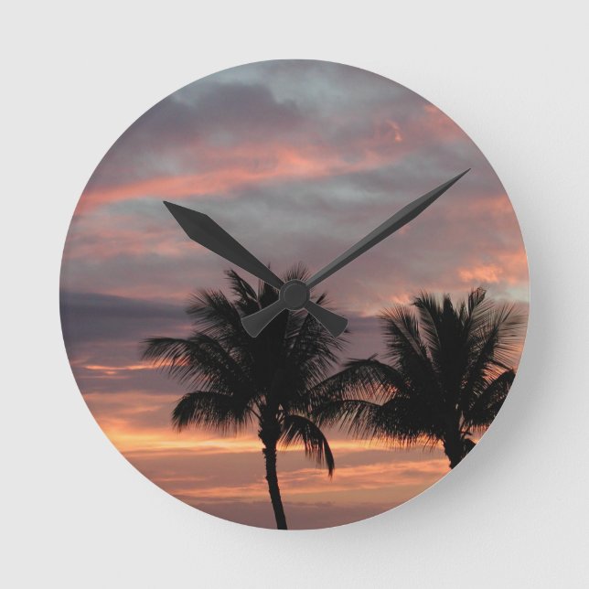 Sunset and palm trees round clock (Front)