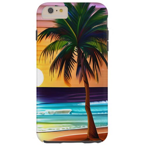 Sunset and Palm Trees Silhouettes Ocean Waves Tough iPhone 6 Plus Case