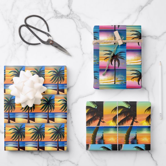 Sunset and Palm Trees Silhouettes  Wrapping Paper Sheets (Front)