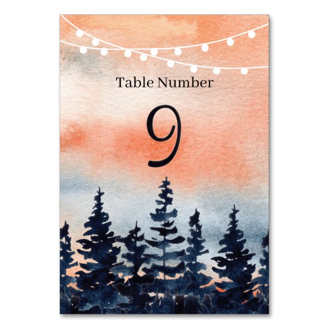 Sunset and Pine Forest Table Number (Front)