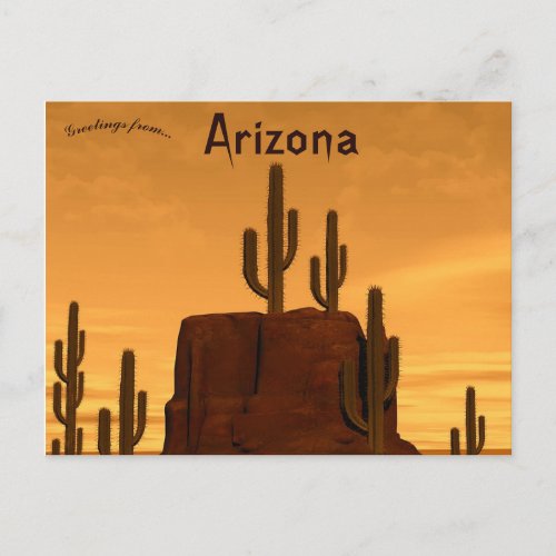 Sunset and Rock Cacti in Sedona Arizona Postcard