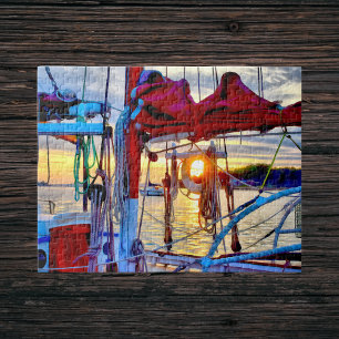 Sunset and Sailboats in the Harbor Puzzle