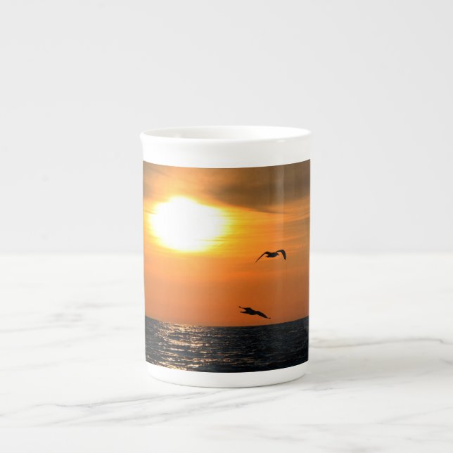 Sunset and seagulls bone china mug (Front)