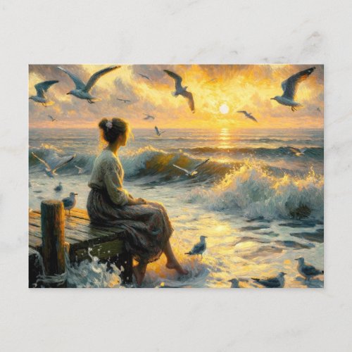 Sunset and Seagulls Postcard