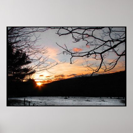 Sunset and Snowy Field Poster