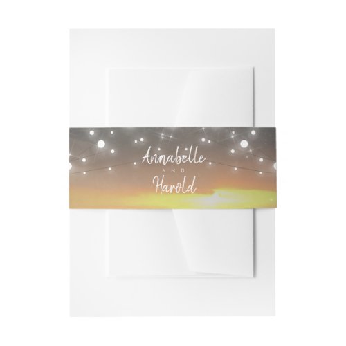 Sunset and String of Lights Wedding Invitation Belly Band