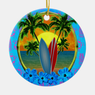 Sunset And Surfboards Ceramic Ornament