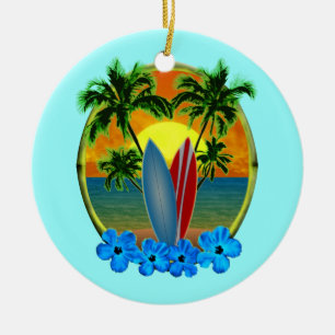 Sunset And Surfboards Ceramic Ornament