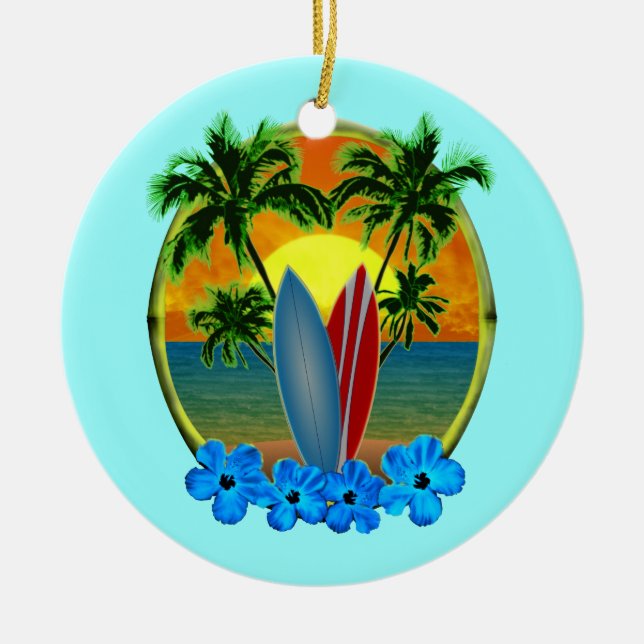 Sunset And Surfboards Ceramic Ornament (Front)