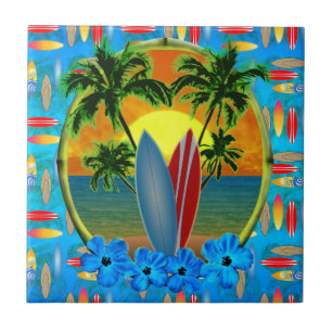 Sunset And Surfboards Ceramic Tile