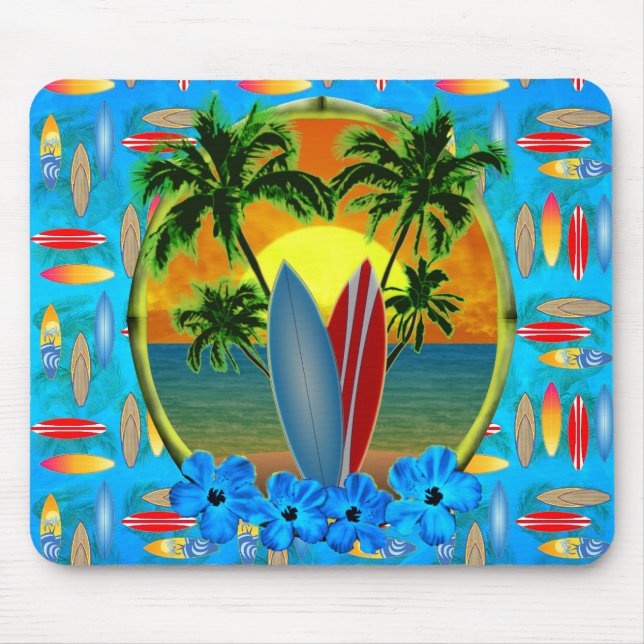 Sunset And Surfboards Mouse Pad (Front)