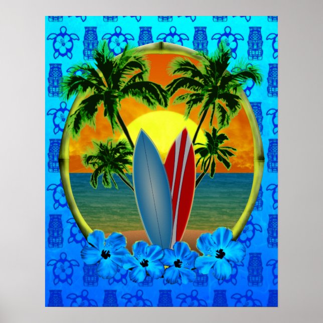 Sunset And Surfboards Poster (Front)