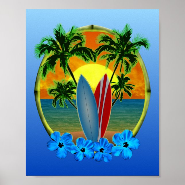 Sunset And Surfboards Poster (Front)