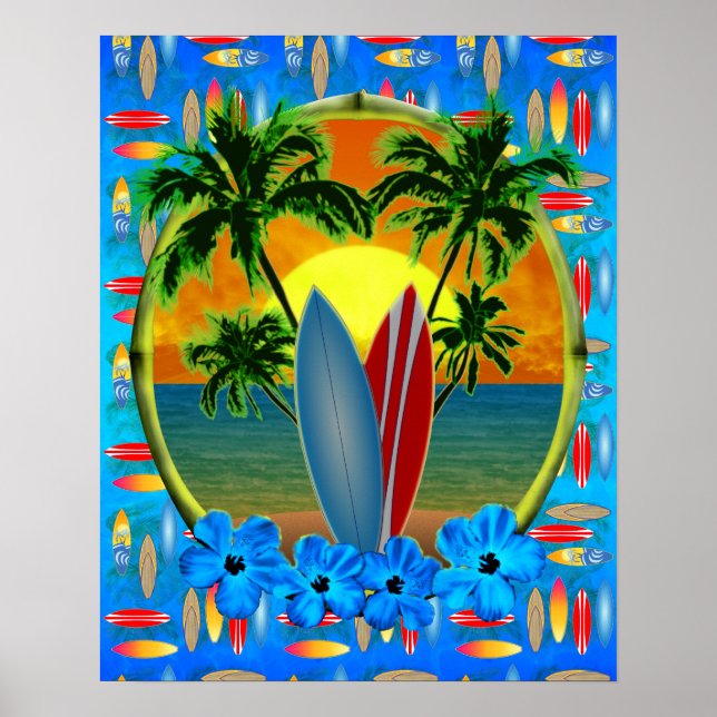 Sunset And Surfboards Poster (Front)