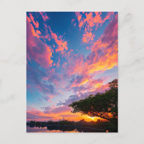 Sunset and Vibrant Clouds Dancing over the Stream Postcard