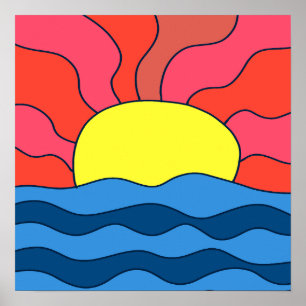 Sunset and Waves Poster