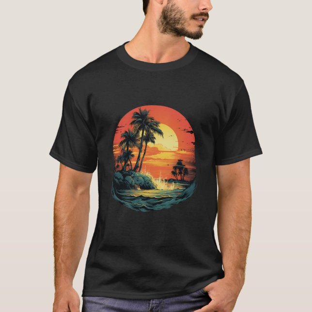 Sunset and Waves T-Shirt (Front)