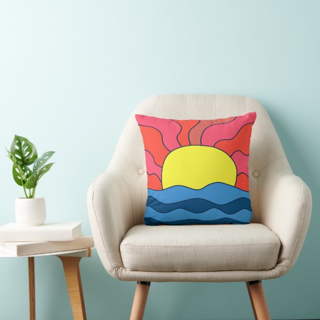 Sunset and Waves Throw Pillow (Chair)