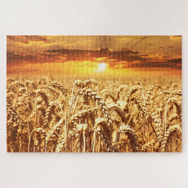 Sunset and Wheat Field Jigsaw Puzzle (Horizontal)