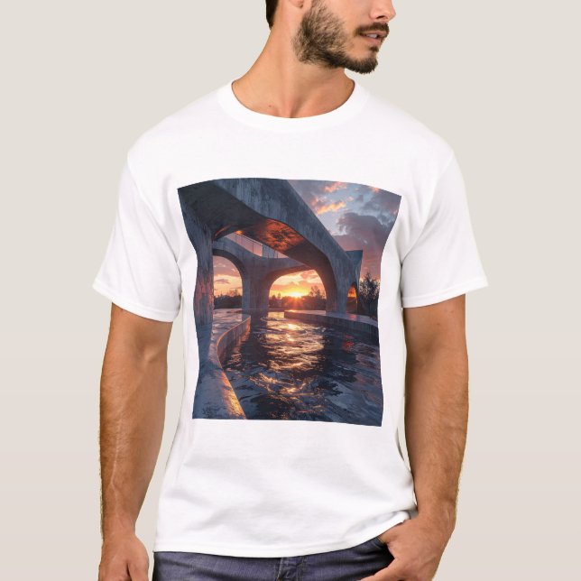 Sunset Arches – Modern Architecture Over Reflectiv T-Shirt (Front)