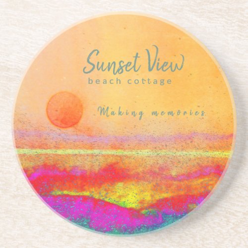 Sunset Art Beach House Vacation Rental Merchandise Coaster