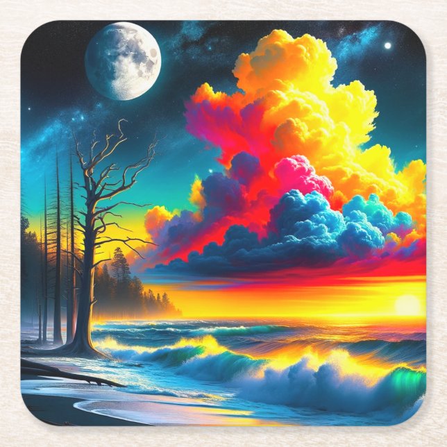 Sunset Art Square Paper Coaster (Front)