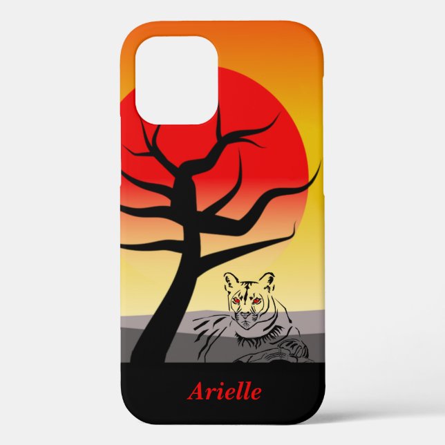 Sunset Artistic Inked Mountain Lion iPhone 12 Case (Back)