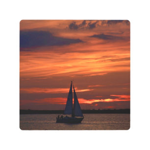 Sunset Artwork over Sailboat Metal Print