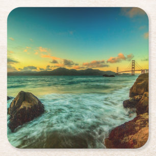 Sunset at Baker Beach Square Paper Coaster