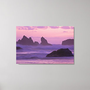 Sunset at Bandon Beach Sea Stacks. Canvas Print
