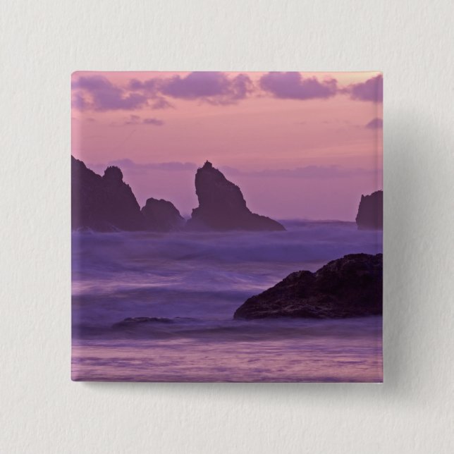Sunset at Bandon Beach Sea Stacks. Pinback Button (Front)