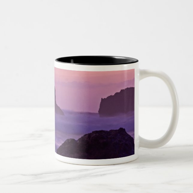 Sunset at Bandon Beach Sea Stacks. Two-Tone Coffee Mug (Right)