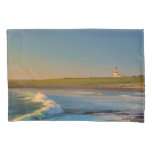 Sunset At Bay Lighthouse With Ocean Waves Evening Pillow Case at Zazzle