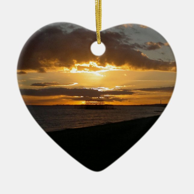 Sunset At Brighton Beach Ceramic Ornament (Front)