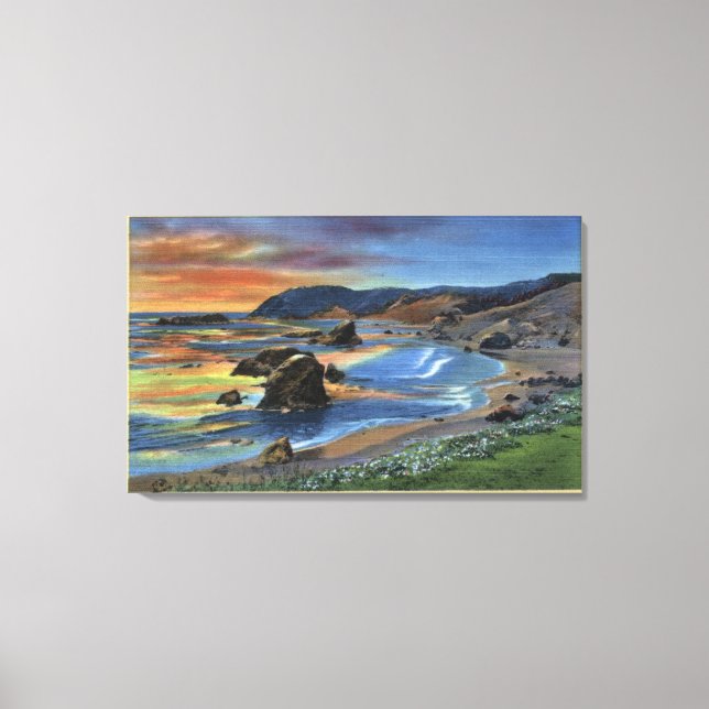 Sunset at Cape San Sabastian on Oregon Canvas Print (Front)