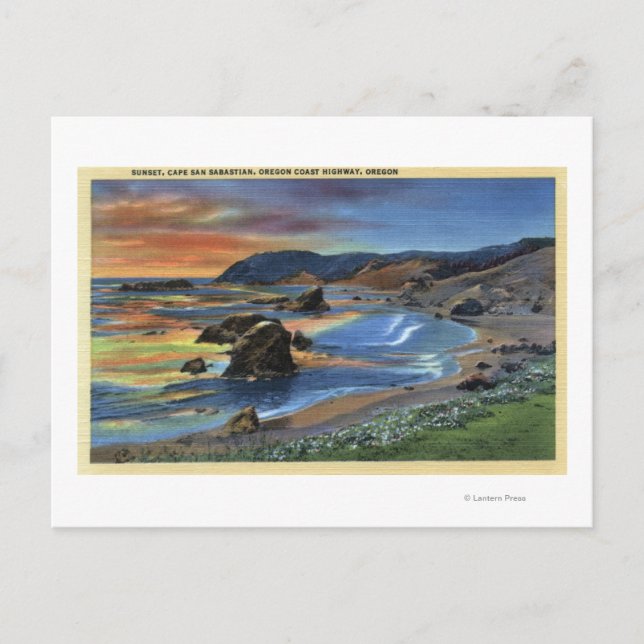 Sunset at Cape San Sabastian on Oregon Postcard (Front)