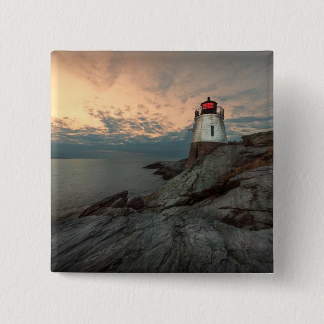 Sunset At Castle Hill Lighthouse Button (Front)
