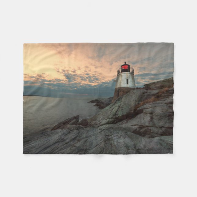 Sunset At Castle Hill Lighthouse Fleece Blanket (Front (Horizontal))